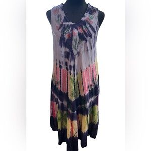 Tie Dye Dress Made in India Free Size Boho Hippie Festival Palm Trees OSFM EUC